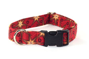 Holiday Stars on Dark Red Adjustable Dog Collar - Fox Valley Pet Wear