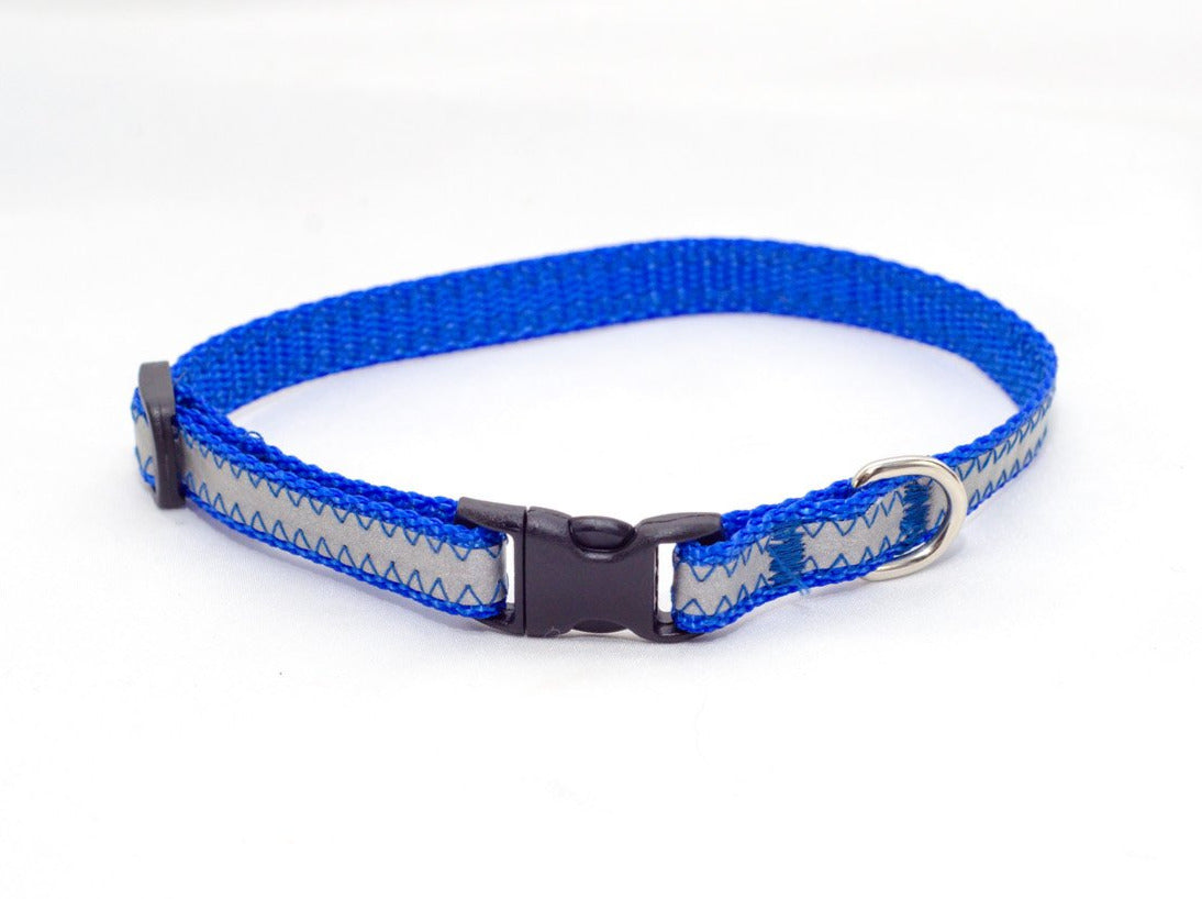 3/8" royal blue reflective tiny dog collar - Fox Valley Dog Collars