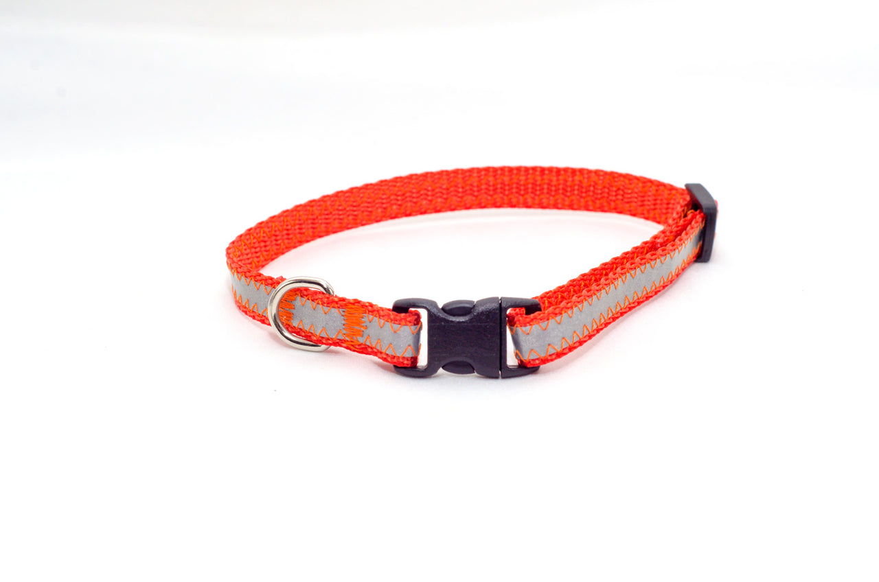 3/8" orange reflective tiny dog collar - Fox Valley Dog Collars