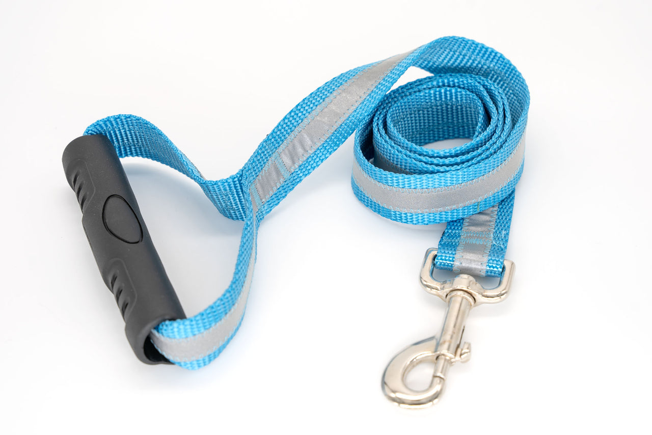 4ft Reflective Ice Blue Leash with Rubberized Grip Handle