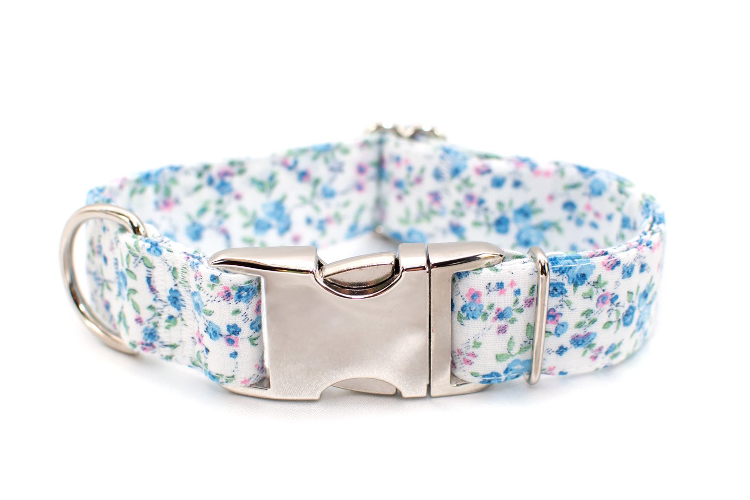 Blue & Pink Petals adjustable dog collar, medium - Fox Valley Pet Wear