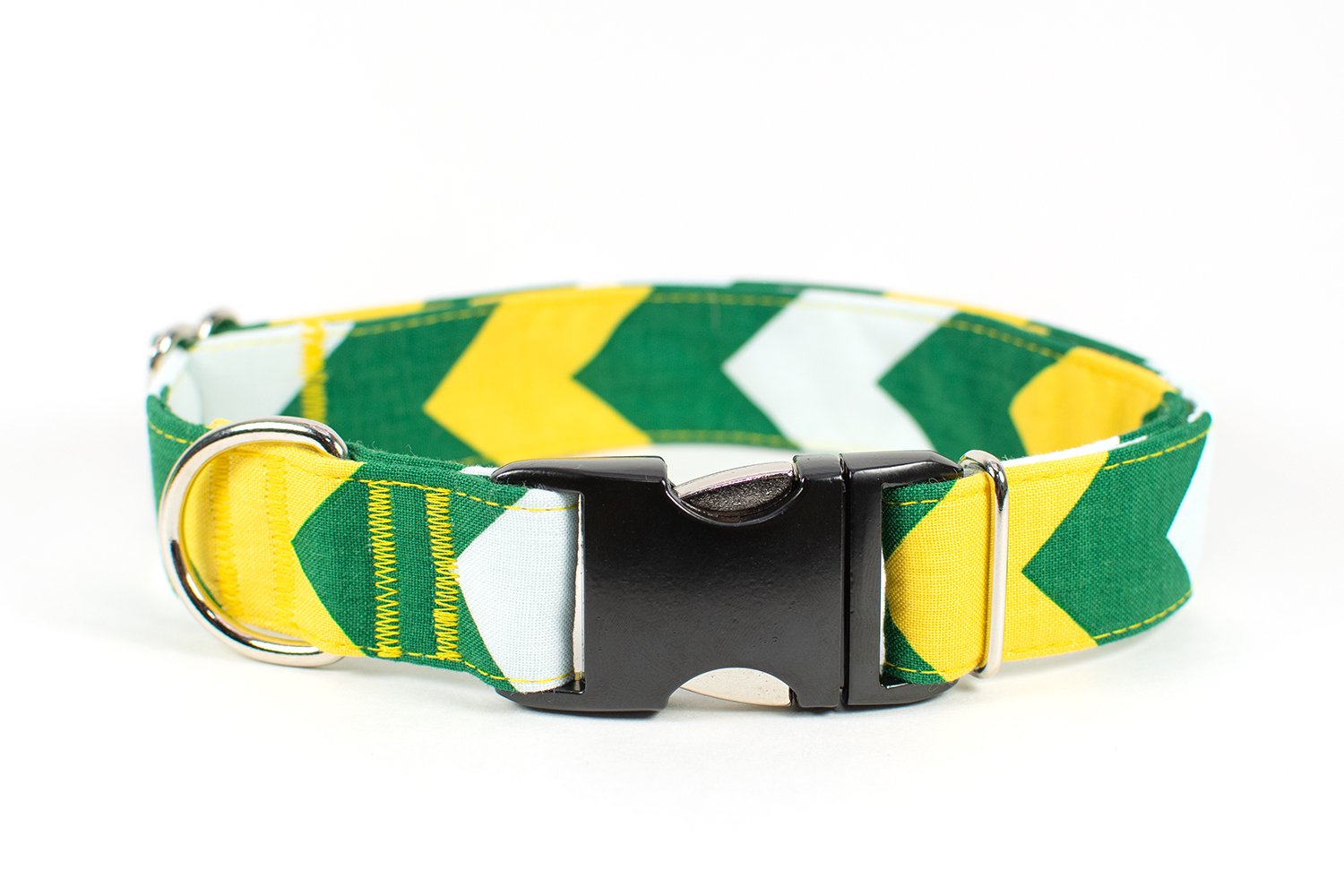 Titletown Green & Gold Chevron adjustable dog collar, 3 sizes - Fox Valley Dog Collars