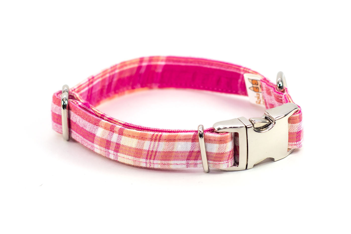 Pink and Yellow Plaid adjustable dog collar, small - Fox Valley Dog Collars