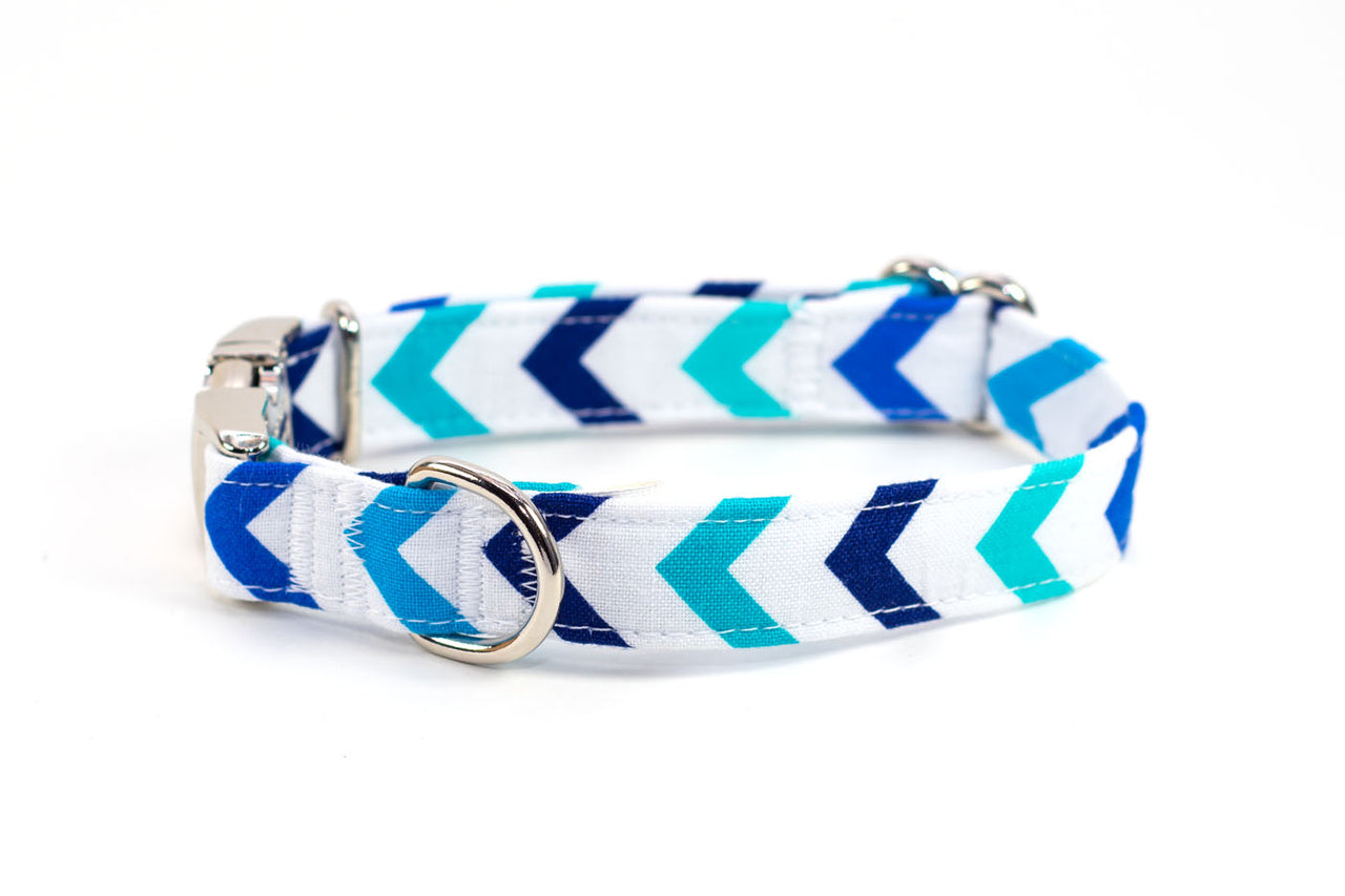 Blue & Aqua Chevron adjustable dog collar, small - Fox Valley Pet Wear
