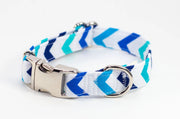 Blue & Aqua Chevron adjustable dog collar, small - Fox Valley Pet Wear
