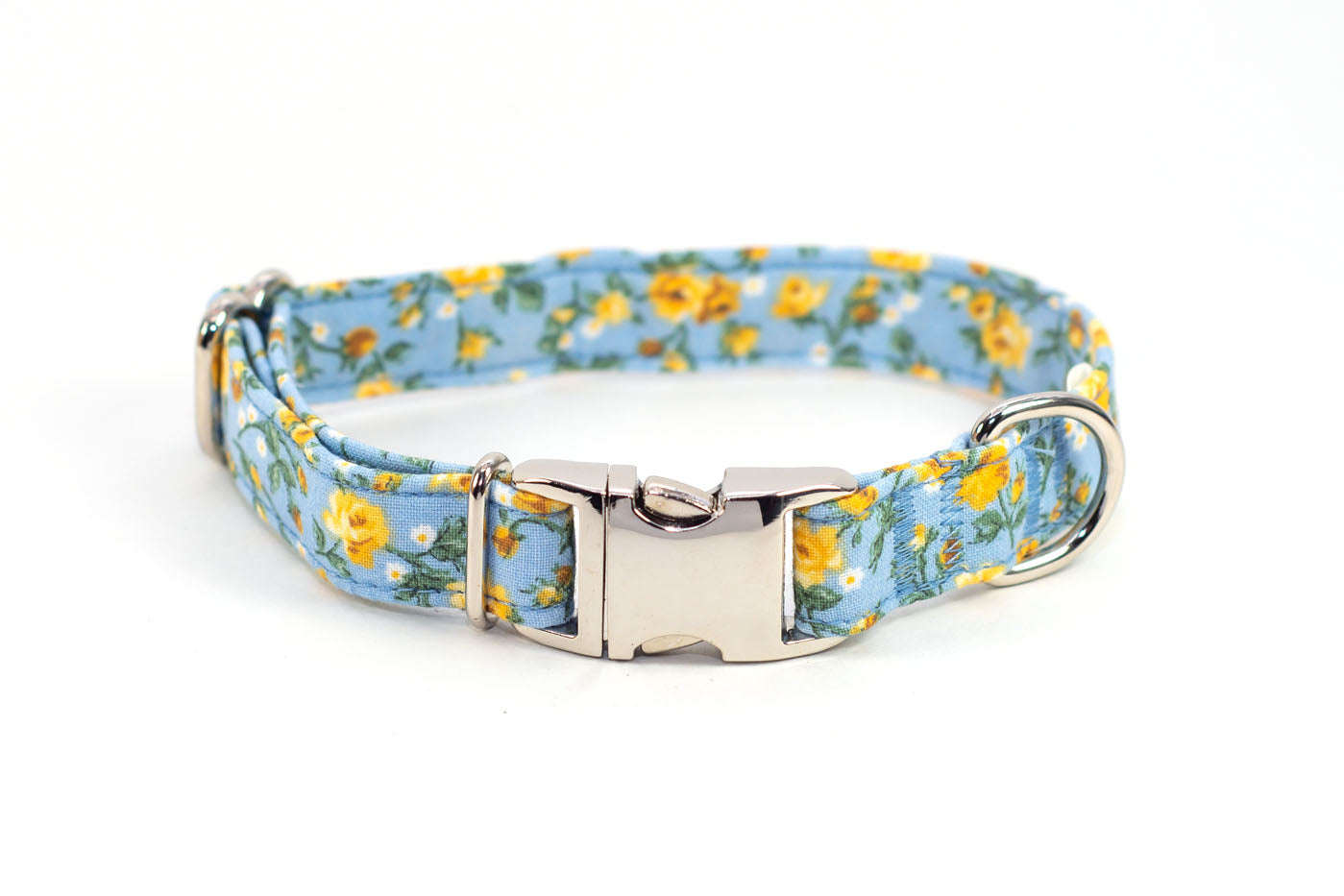 Yellow blooms on blue adjustable dog collar, small - Fox Valley Pet Wear