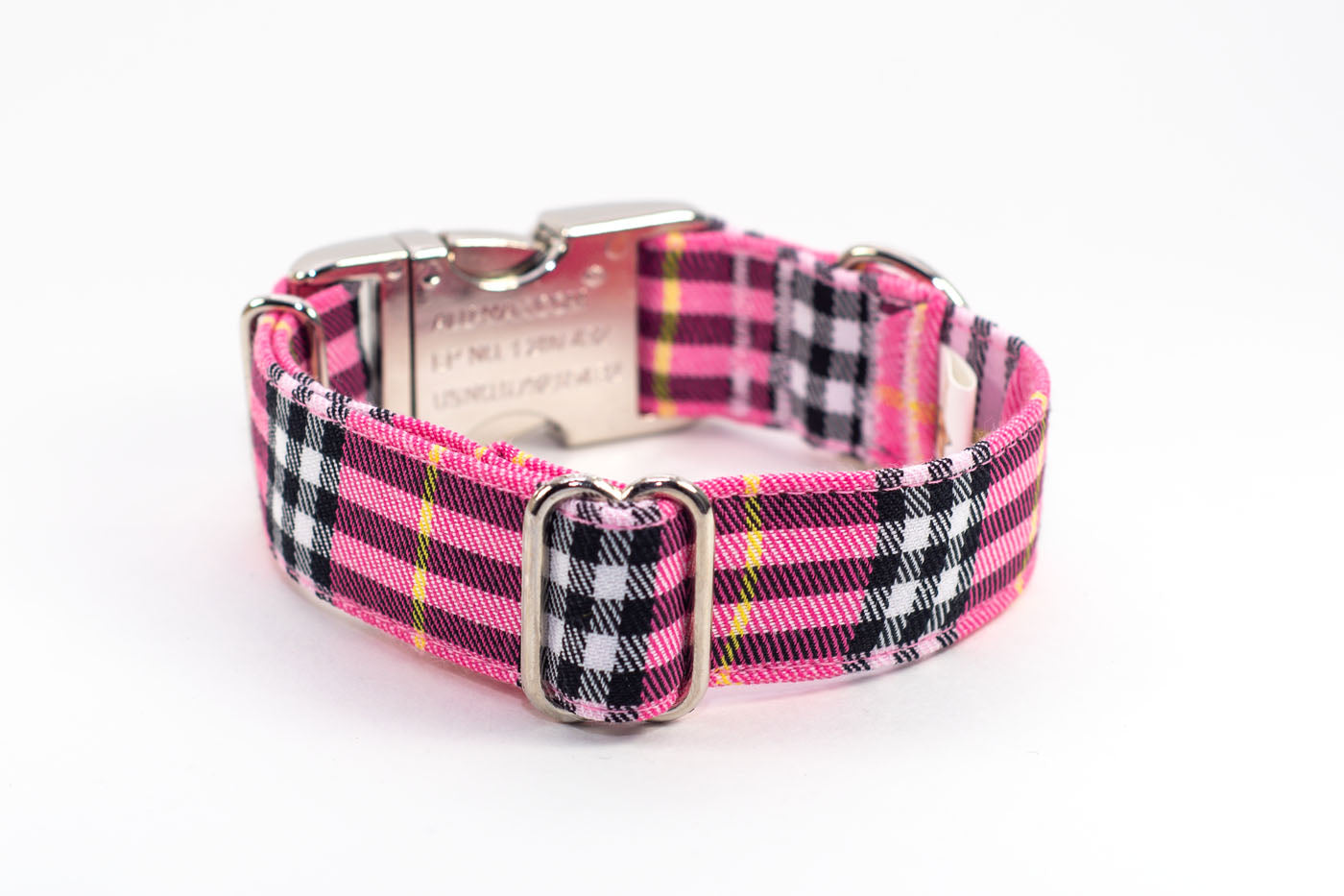 Bubblegum Plaid adjustable dog collar, WIDE small - Fox Valley Dog Collars