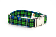 Green & Blue Farmer Plaid adjustable dog collar, WIDE small - Fox Valley Pet Wear