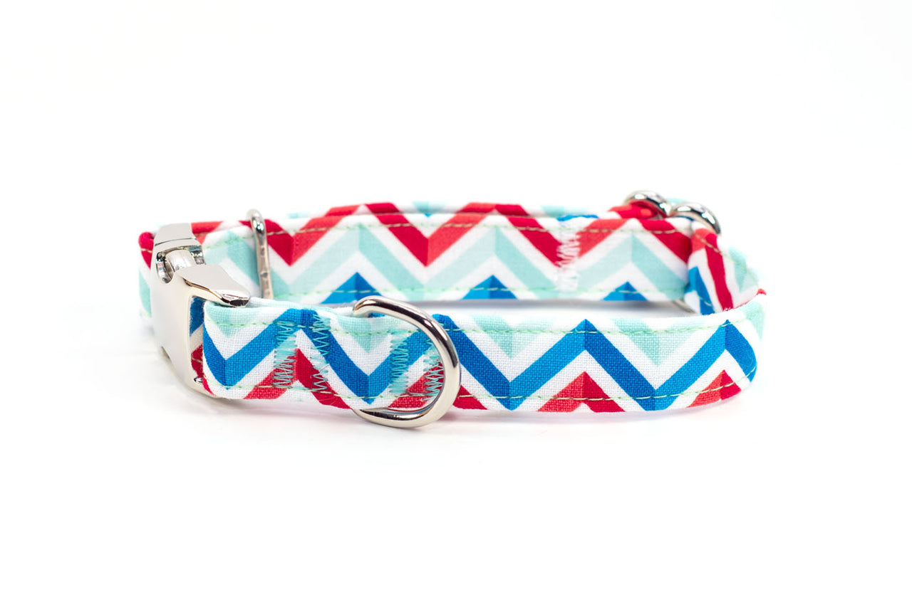 Red, White, & Blue Chevron adjustable dog collar, small - Fox Valley Dog Collars