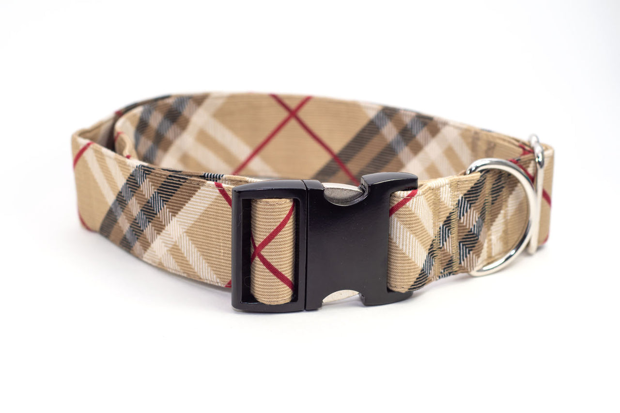 1.5" wide Black & Tan Plaid adjustable dog collar, Medium or extra large - Fox Valley Pet Wear