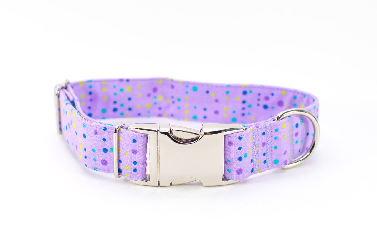 Mini Multi Dots on Lavender Adjustable Dog Collar - Fox Valley Pet Wear