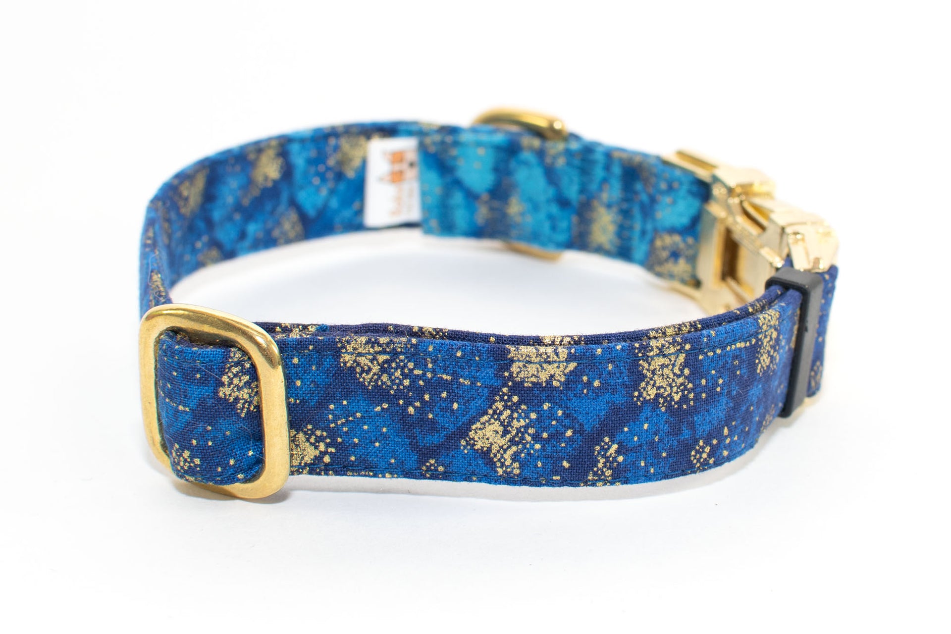 Blue Metallic Gradient with Brass hardware adjustable dog collar, medium - Fox Valley Dog Collars