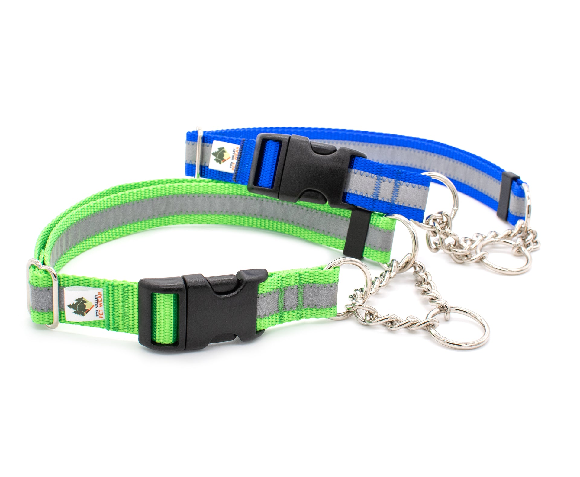 Quick Release Chain Martingale Dog Collar | Solid or Reflective | 4 widths! - Fox Valley Pet Wear