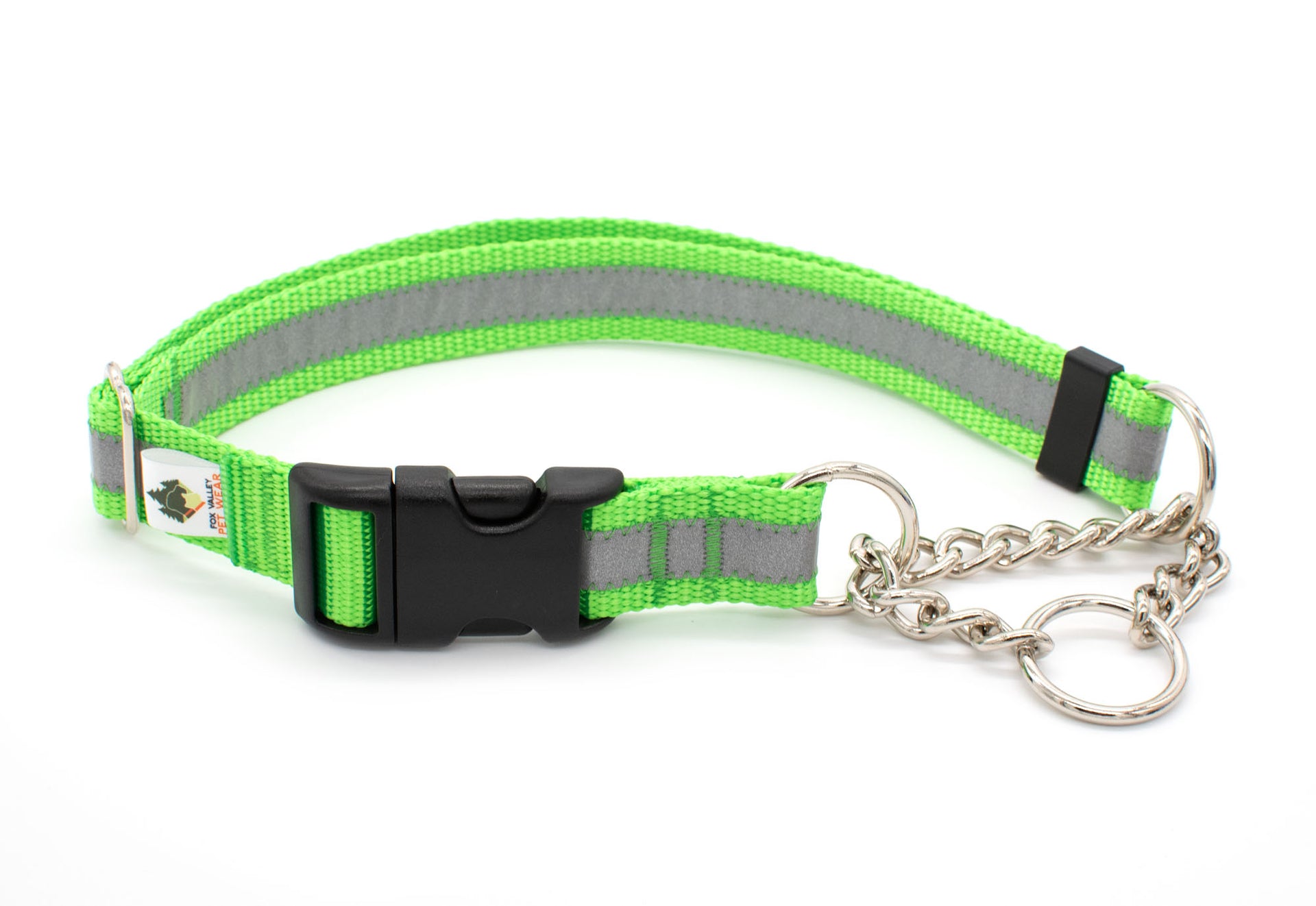 Quick Release Chain Martingale Dog Collar | Solid or Reflective | 4 widths! - Fox Valley Pet Wear