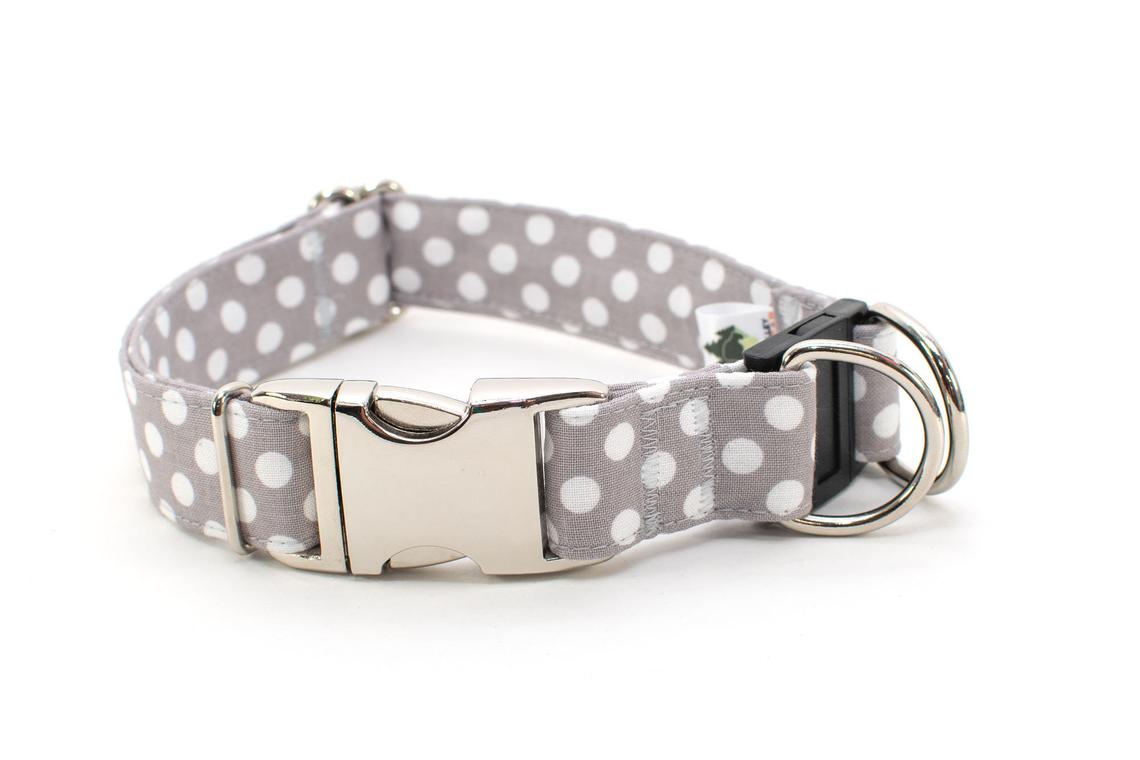 Gray with White Polka Dots BreakAway Dog Collar