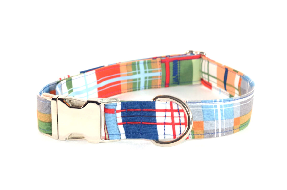 LAST ONE - Nautical Plaid Adjustable Dog Collar - Medium - 1" - Fox Valley Pet Wear
