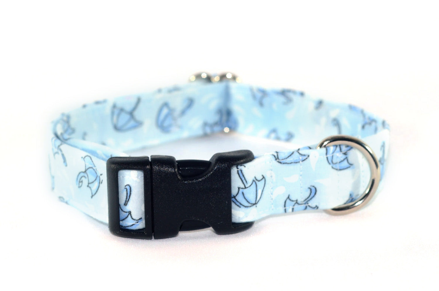 Rainy Day Umbrellas in Blue Adjustable Dog Collar - Fox Valley Pet Wear