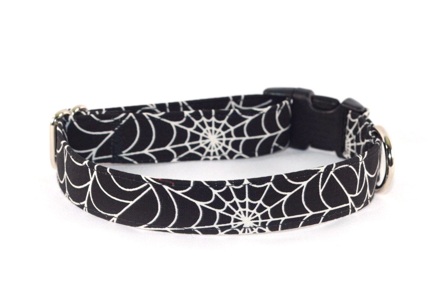 Glow in the Dark Spider Webs adjustable dog collar, medium - Fox Valley Dog Collars