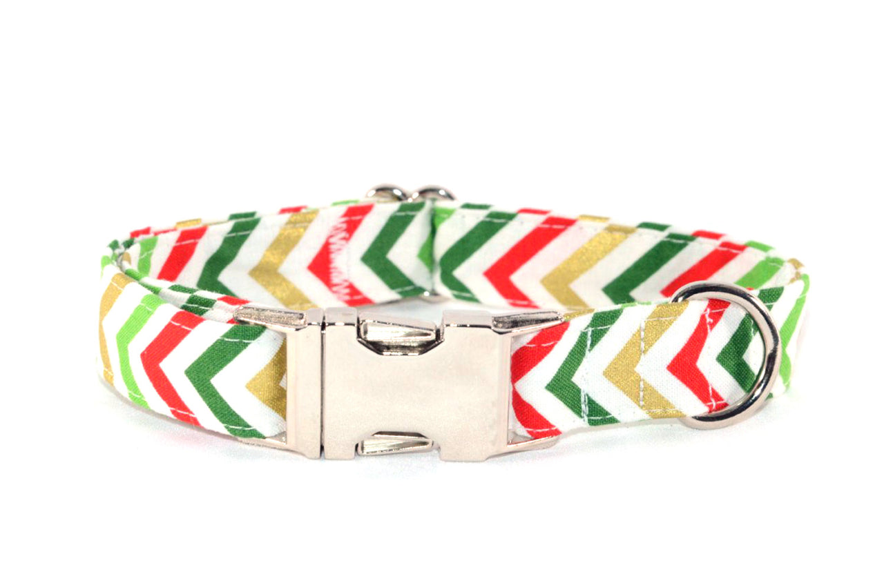 Red, Green, & Gold Christmas Chevron Adjustable Dog Collar - Fox Valley Pet Wear
